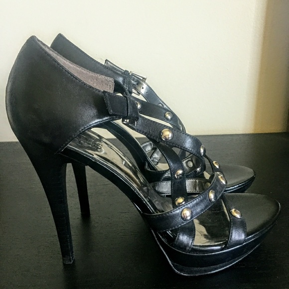 Guess by Marciano Black Leather Strappy Heels - Picture 2 of 2
